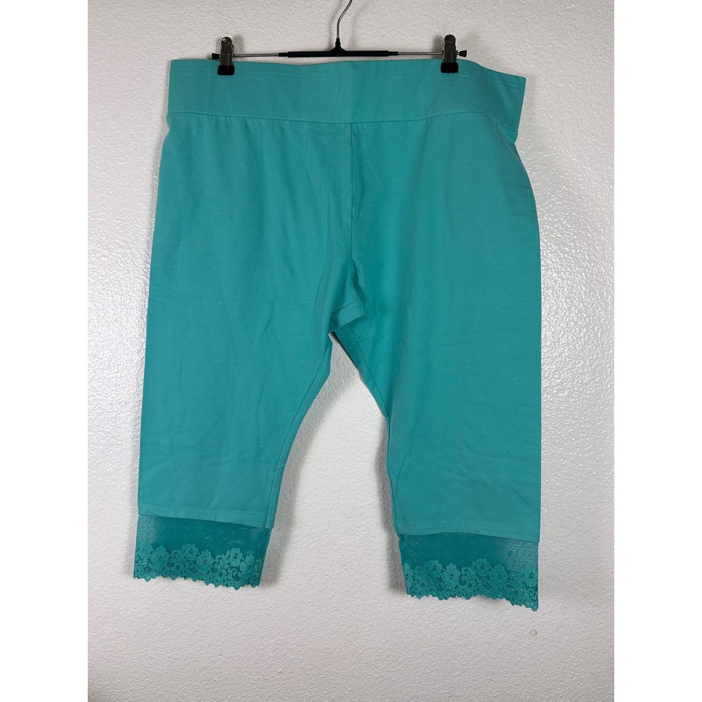 Layers Womens Turquoise Lace Trim Cropped Capri Leggings Size XLP Petite Teal